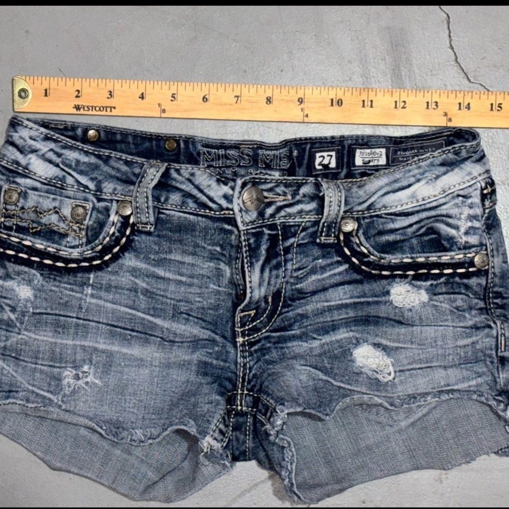 Miss Me Y2K Distressed Heavy Stick Micro Mini Booty Shorts SZ.27 - Picture 2 of 12